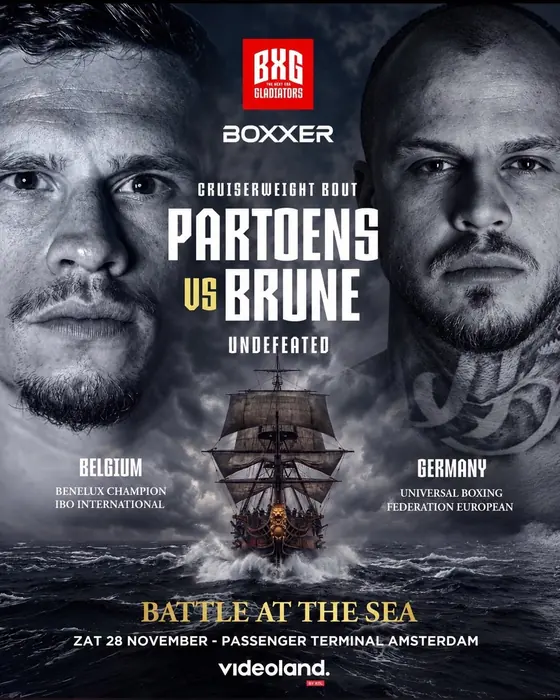 Offizielles Plakat Battle at the Sea: Partoens vs. Brune, 28. November, Passenger Terminal Amsterdam